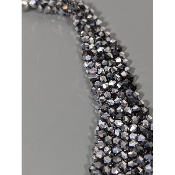 RUSH by Denis & Charles SIlver Gray Glass Bead Collar Necklace 16" - Picture 5 of 10